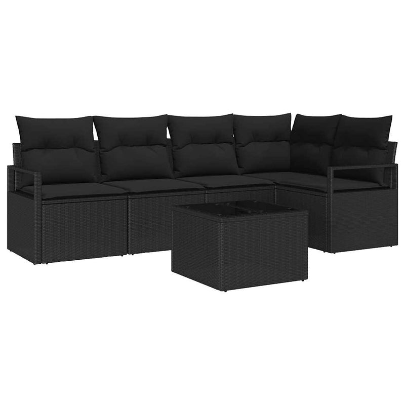 vidaXL Garden Sofa Set 6 pcs Black Poly Rattan and Powder-Coated Steel