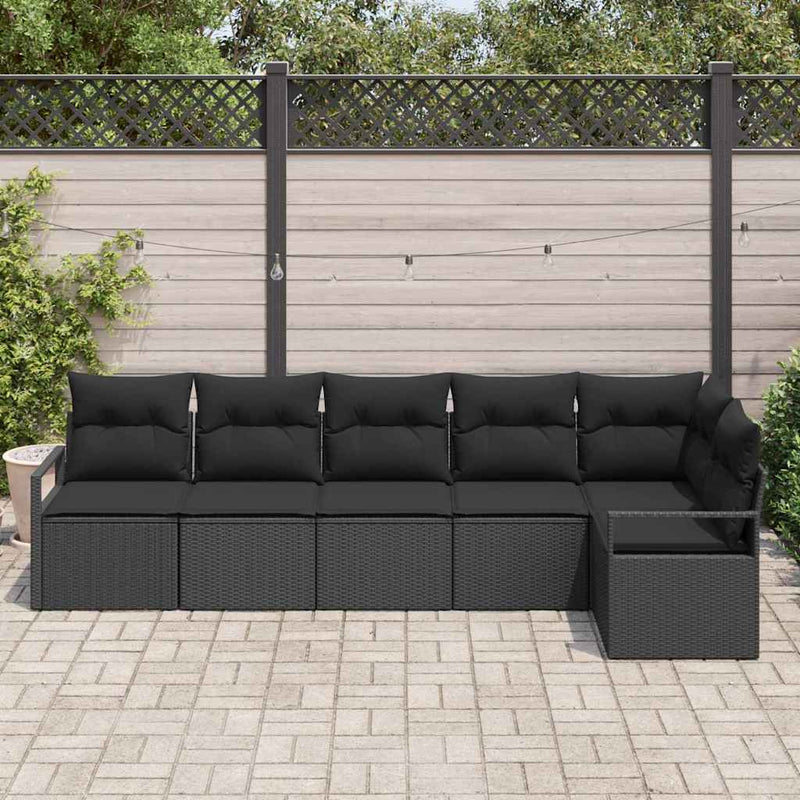 vidaXL Garden Sofa Set 6 pcs Black Poly Rattan and Powder-Coated Steel