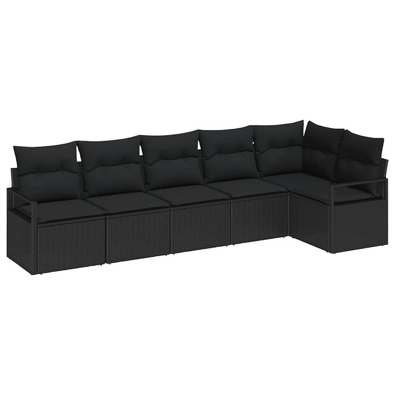 vidaXL Garden Sofa Set 6 pcs Black Poly Rattan and Powder-Coated Steel