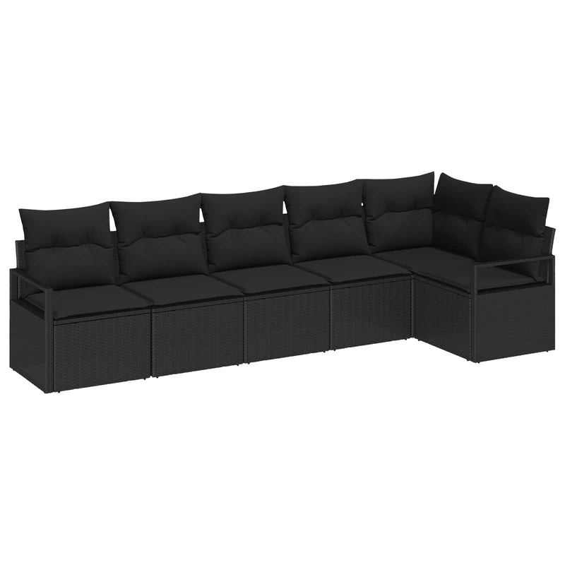 vidaXL Garden Sofa Set 6 pcs Black Poly Rattan and Powder-Coated Steel