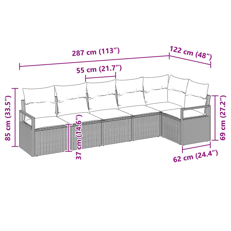 vidaXL Garden Sofa Set 6 pcs Black Poly Rattan and Powder-Coated Steel