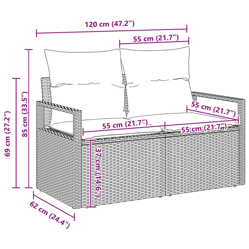 vidaXL Garden Sofa Set 6 pcs Black Poly Rattan and Powder-Coated Steel