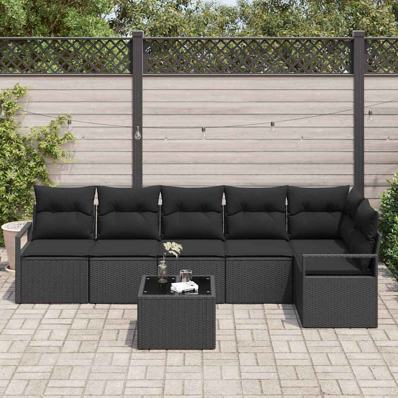 vidaXL Sofa Set with Cushion with Storage 7 pcs Black Poly Rattan