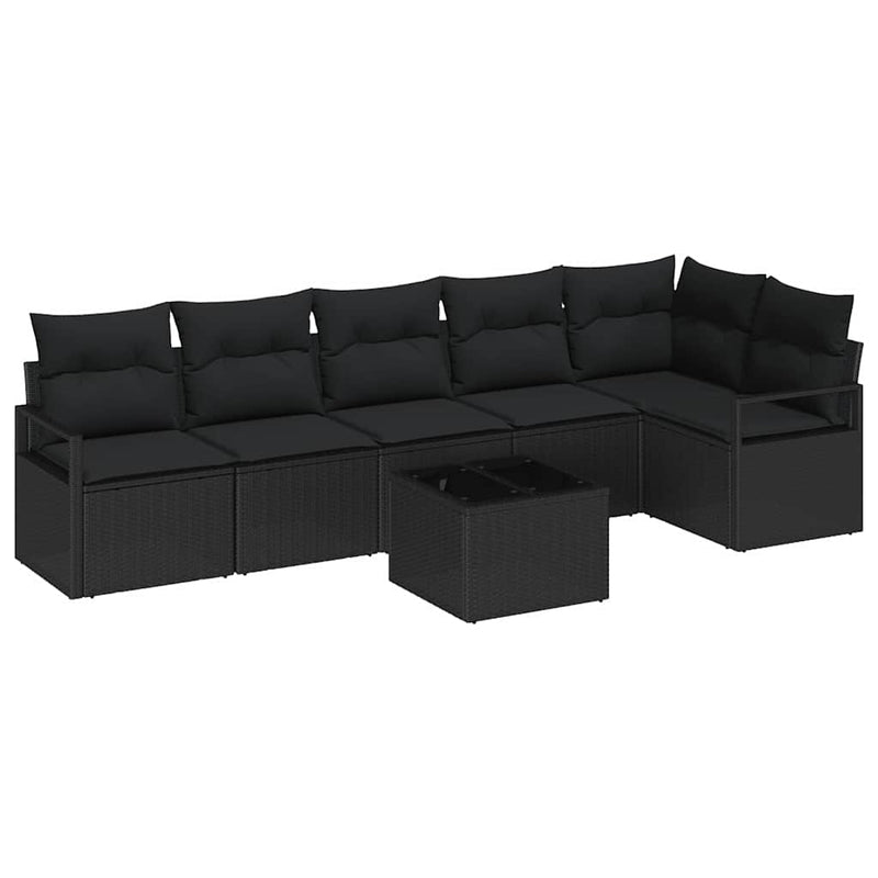 vidaXL Sofa Set with Cushion with Storage 7 pcs Black Poly Rattan
