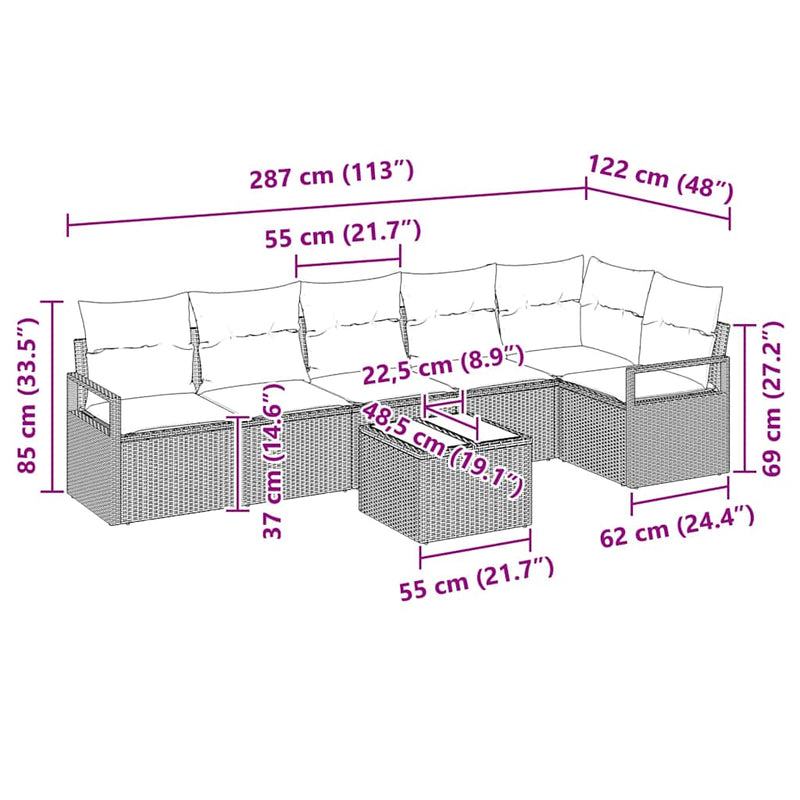 vidaXL Sofa Set with Cushion with Storage 7 pcs Black Poly Rattan