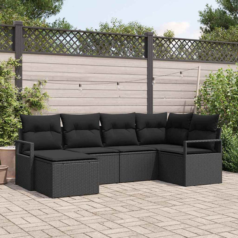 vidaXL Sofa Set with Cushion with Storage 6 pcs Black Poly Rattan