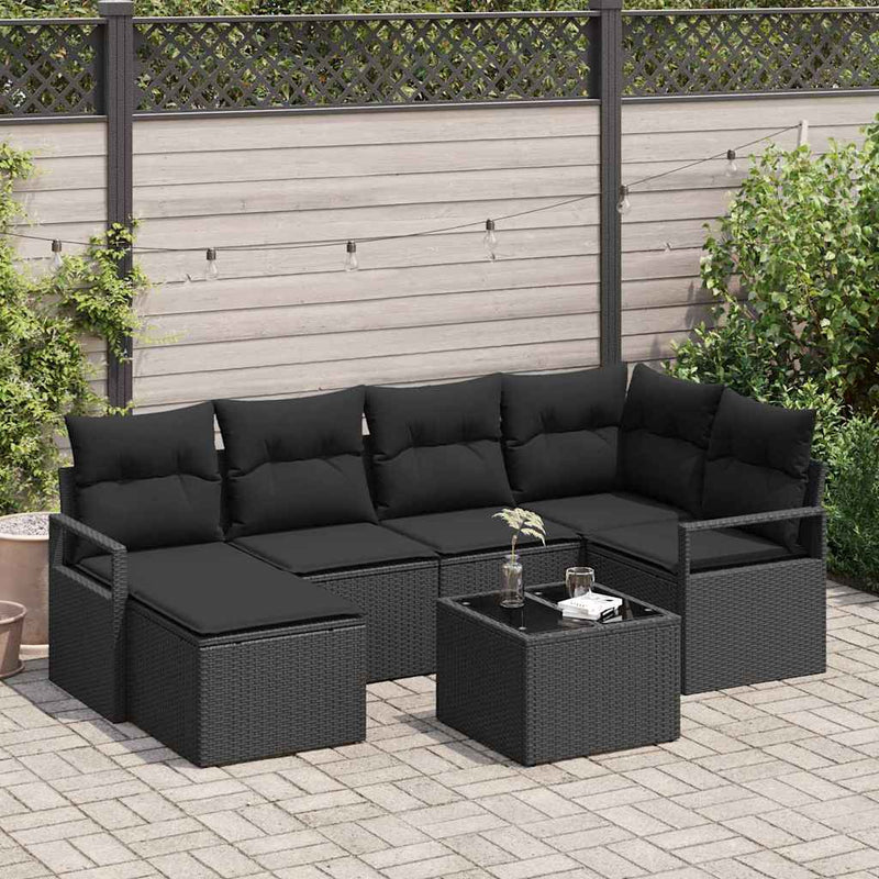 vidaXL Garden Sofa Set 7 pcs Black Poly Rattan and Powder-Coated Steel