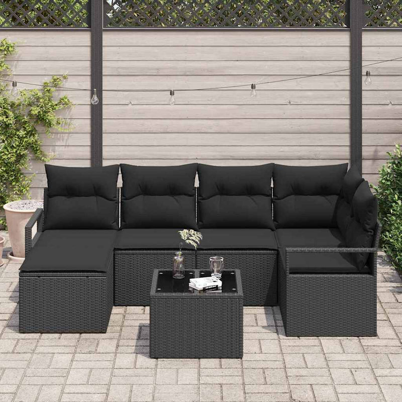 vidaXL Garden Sofa Set 7 pcs Black Poly Rattan and Powder-Coated Steel