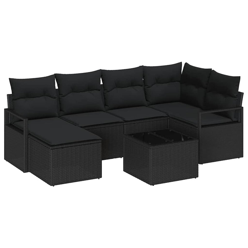 vidaXL Garden Sofa Set 7 pcs Black Poly Rattan and Powder-Coated Steel