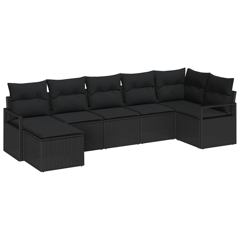vidaXL Sofa Set with Cushion with Storage 7 pcs Black Poly Rattan