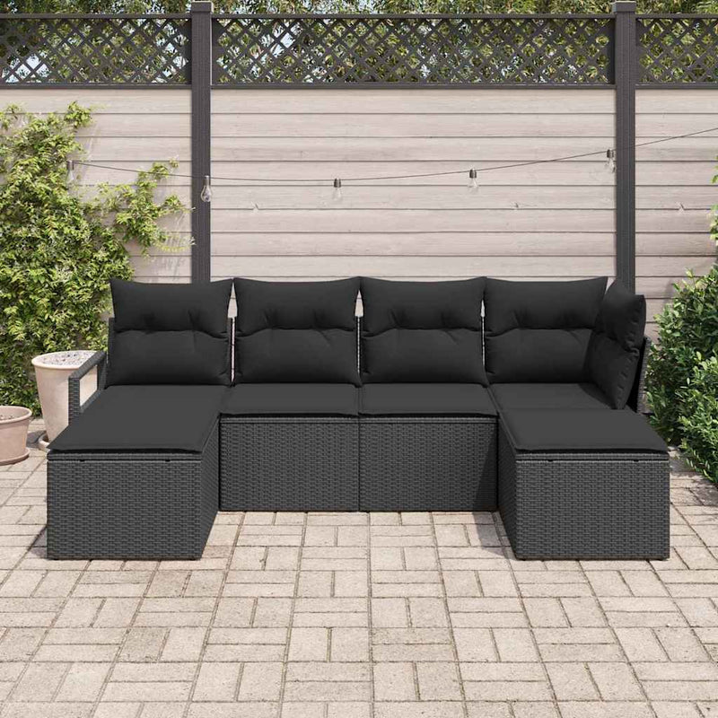 vidaXL Garden Sofa Set 6 pcs Black Poly Rattan and Powder-Coated Steel