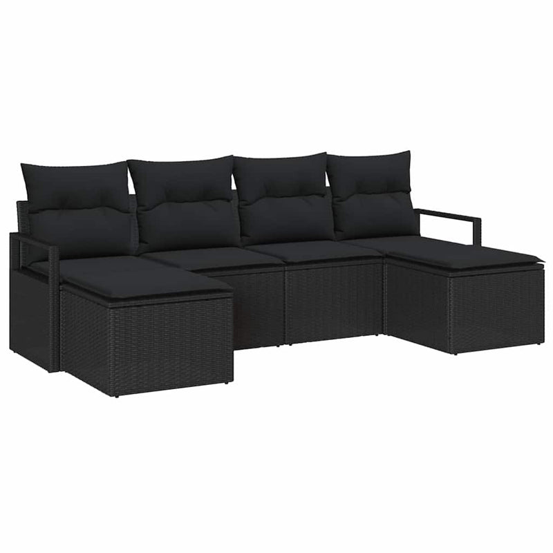 vidaXL Garden Sofa Set 6 pcs Black Poly Rattan and Powder-Coated Steel