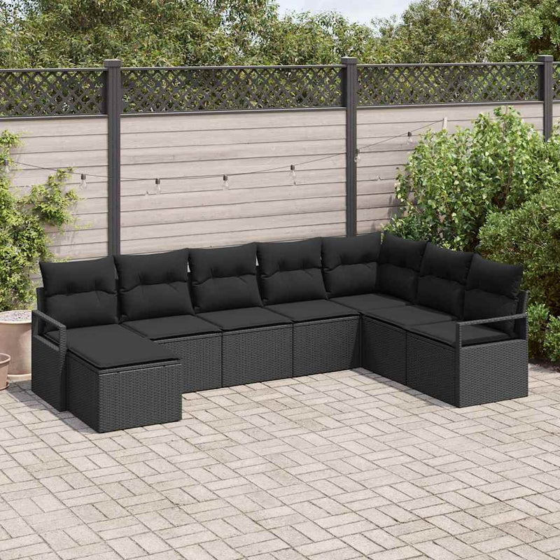 vidaXL Sofa Set with Cushion with Storage 8 pcs Black Poly Rattan