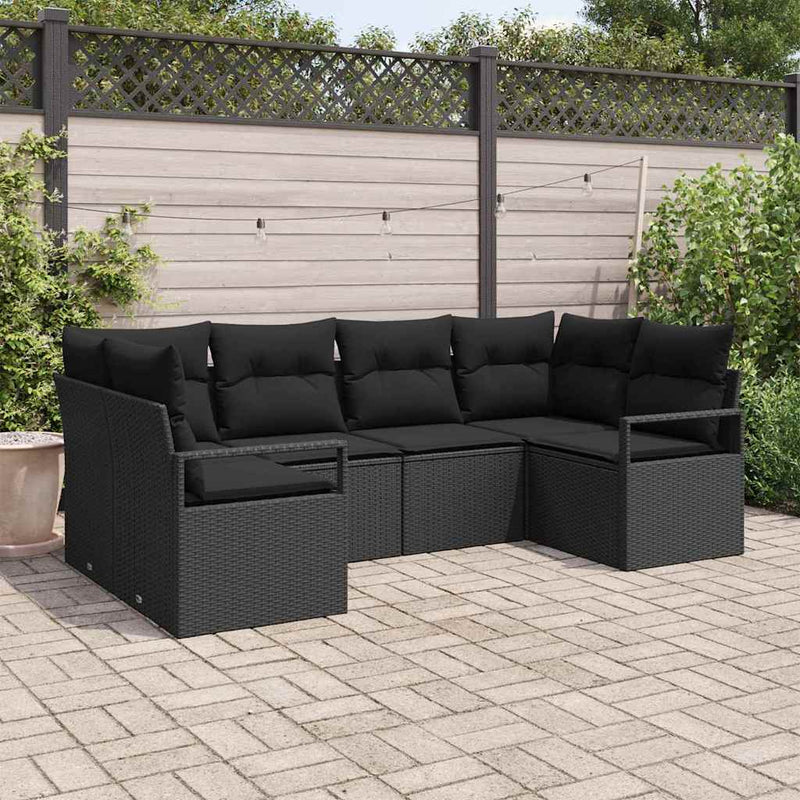vidaXL Garden Sofa Set with Cushion 6 pcs Black Poly Rattan