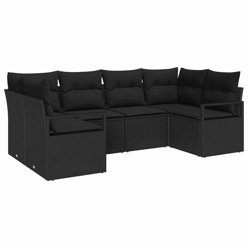vidaXL Garden Sofa Set with Cushion 6 pcs Black Poly Rattan
