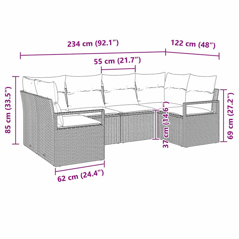 vidaXL Garden Sofa Set with Cushion 6 pcs Black Poly Rattan