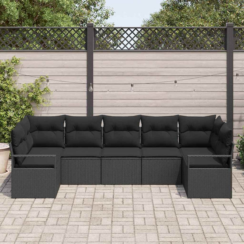 vidaXL Garden Sofa Set with Cushion 7 pcs Black Poly Rattan