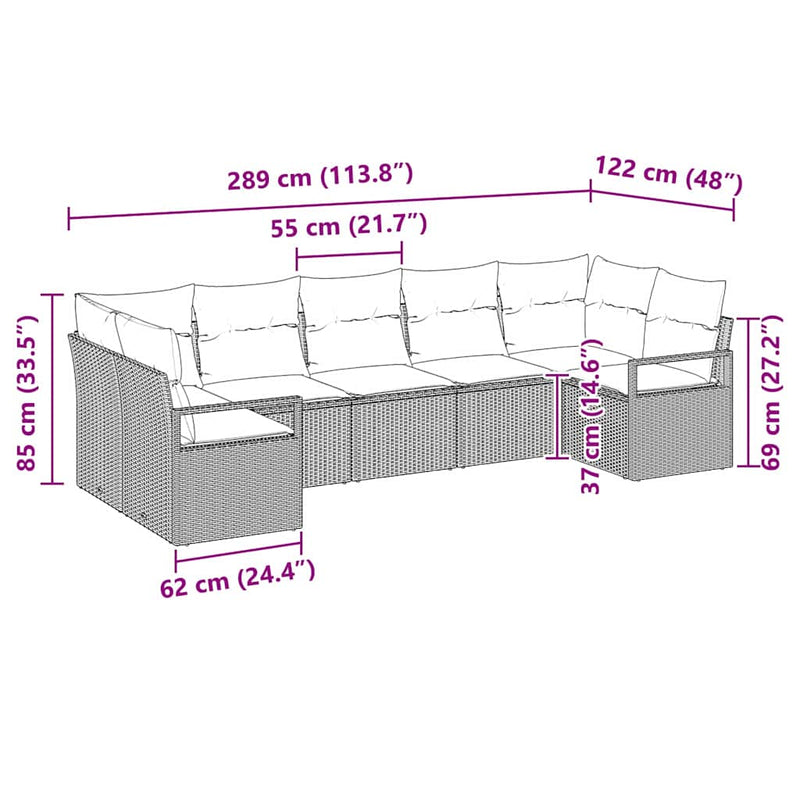 vidaXL Garden Sofa Set with Cushion 7 pcs Black Poly Rattan