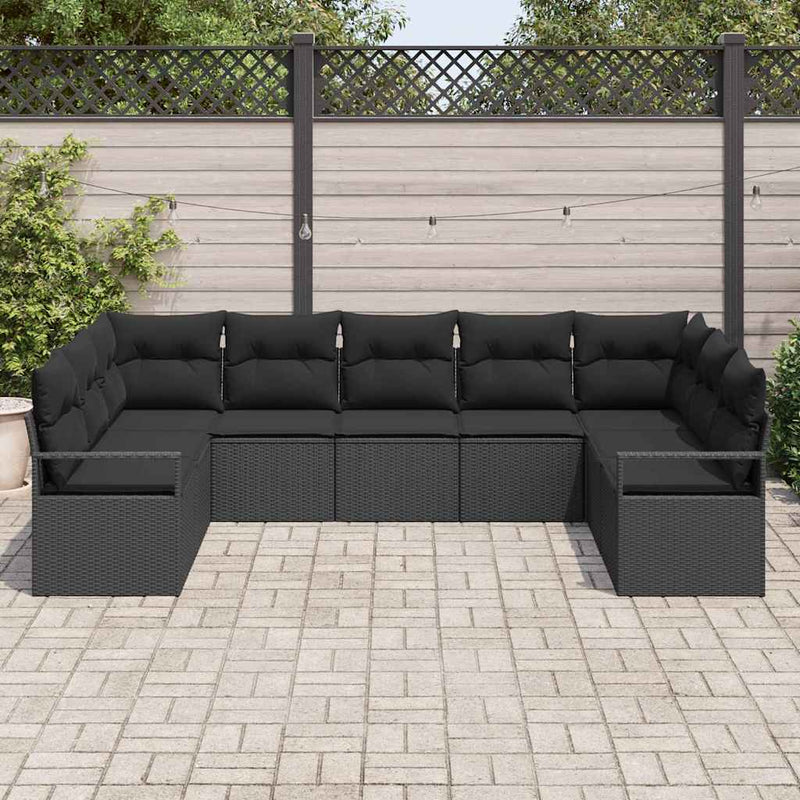 vidaXL Garden Sofa Set 9 pcs Black Poly Rattan and Powder-Coated Steel