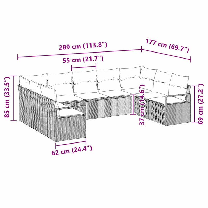 vidaXL Garden Sofa Set 9 pcs Black Poly Rattan and Powder-Coated Steel