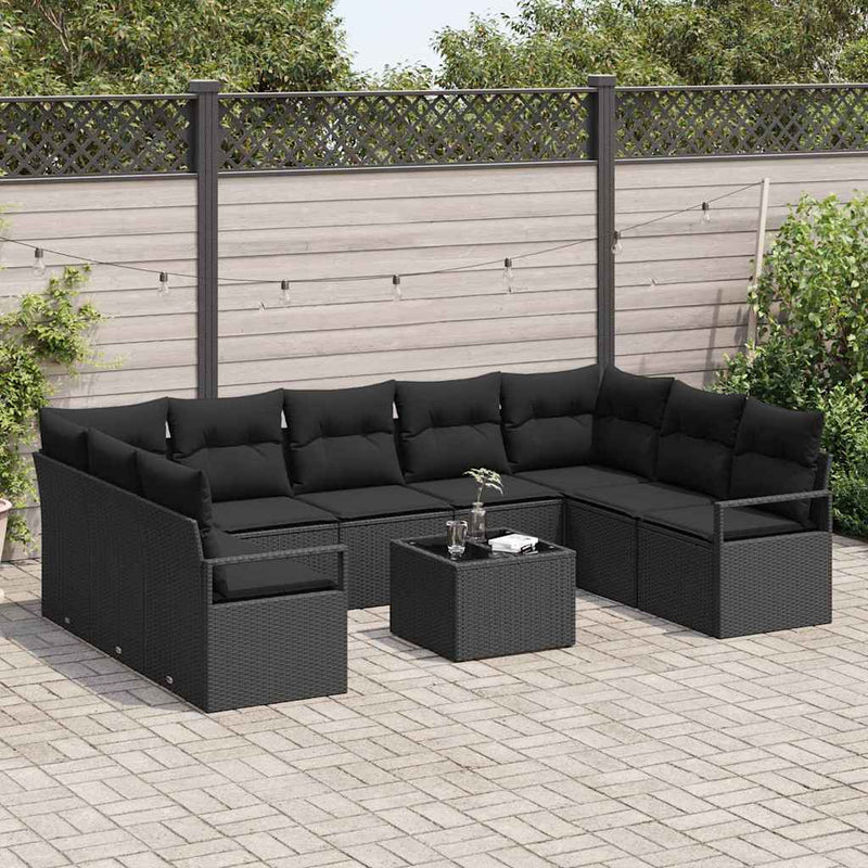 vidaXL Sofa Set with Cushion with Storage 10 pcs Black Poly Rattan