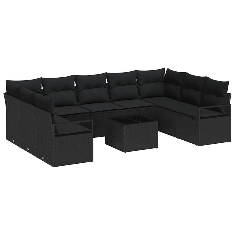 vidaXL Sofa Set with Cushion with Storage 10 pcs Black Poly Rattan