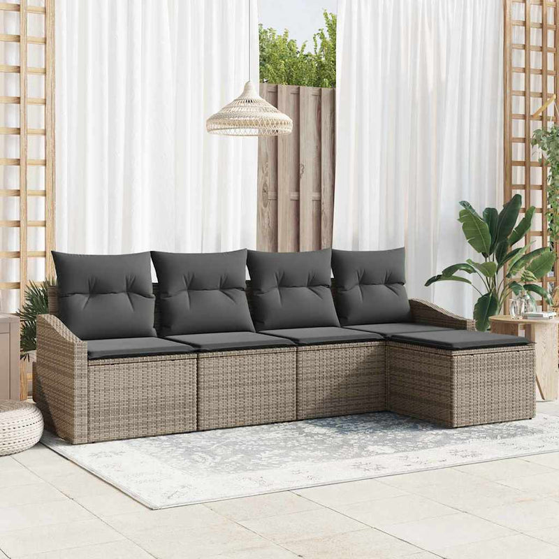 vidaXL Garden Dining Set 5 pcs Grey Poly Rattan, Powder-Coated Steel