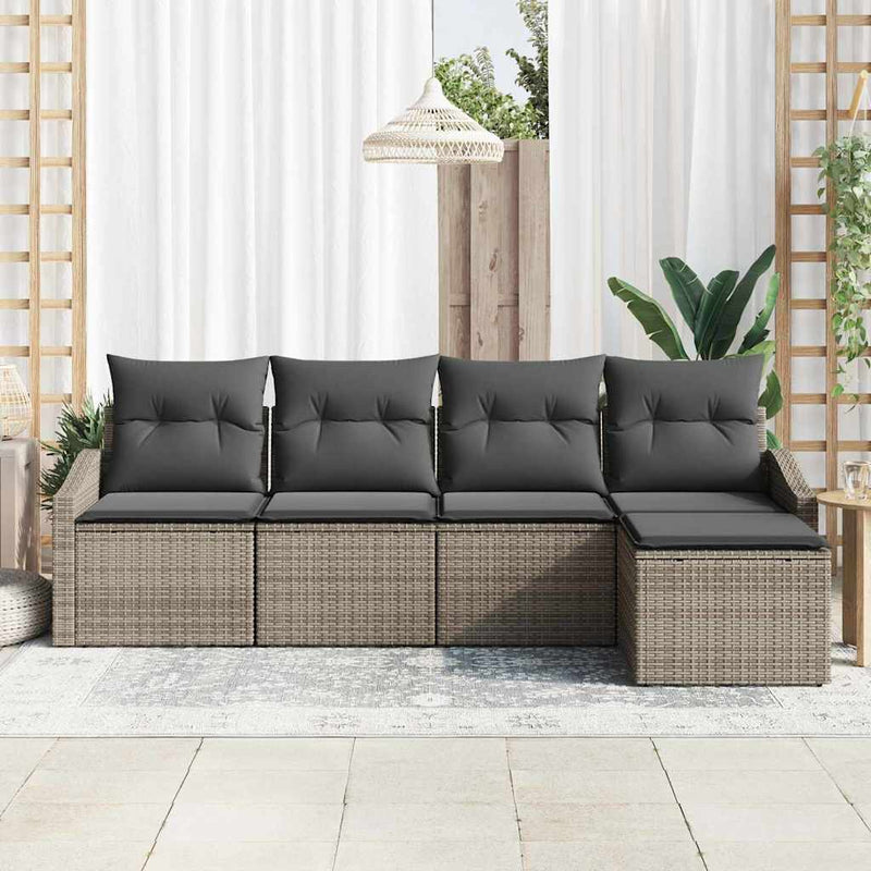 vidaXL Garden Dining Set 5 pcs Grey Poly Rattan, Powder-Coated Steel