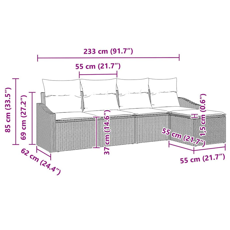 vidaXL Garden Dining Set 5 pcs Grey Poly Rattan, Powder-Coated Steel