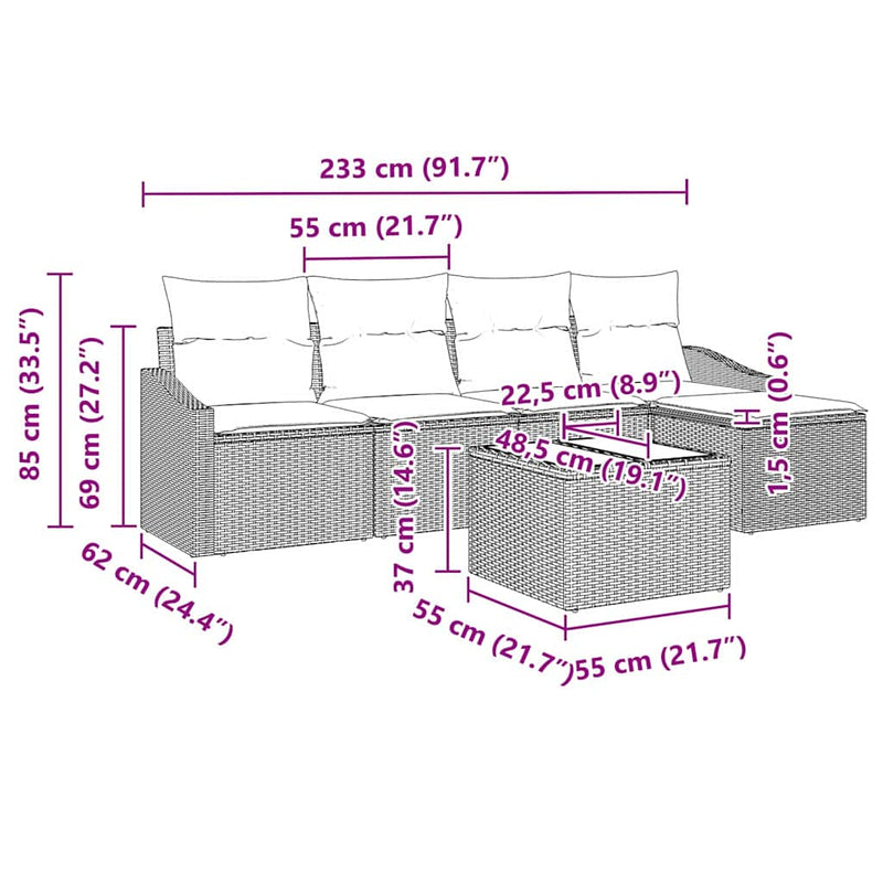 vidaXL Garden Dining Set with Cushion with Storage 6 pcs Light Grey