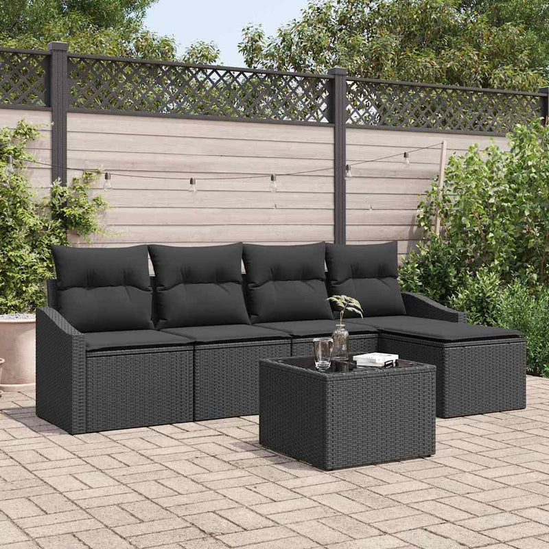 vidaXL Garden Dining Set 6 pcs Black Poly Rattan, Powder-Coated Steel