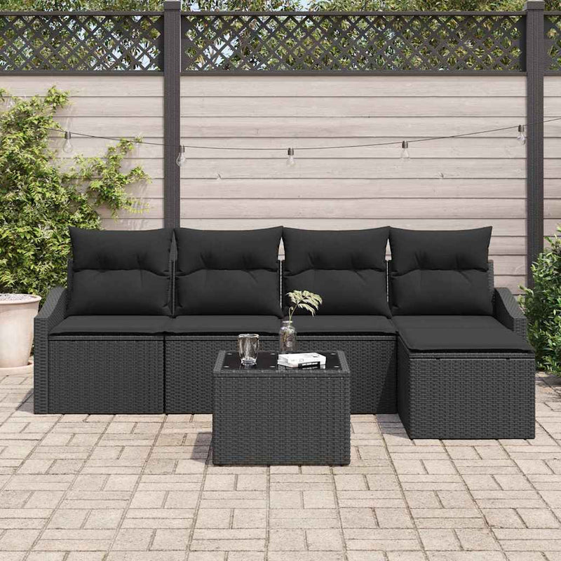 vidaXL Garden Dining Set 6 pcs Black Poly Rattan, Powder-Coated Steel