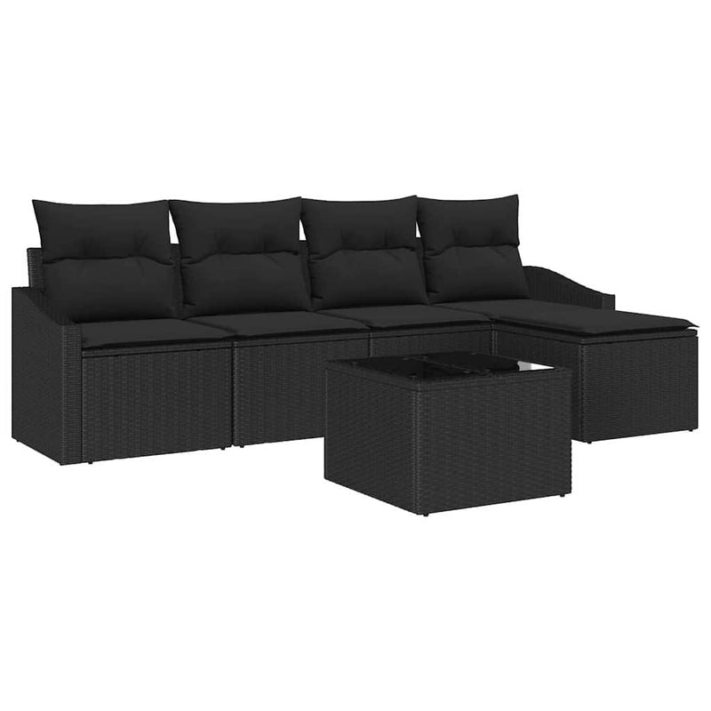 vidaXL Garden Dining Set 6 pcs Black Poly Rattan, Powder-Coated Steel