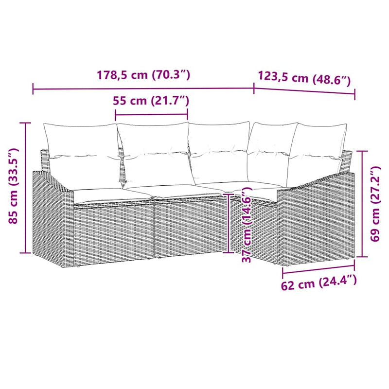 vidaXL Garden Dining Set 4 pcs Black Poly Rattan, Powder-Coated Steel