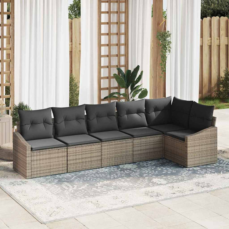 vidaXL Garden Dining Set 6 pcs Grey Poly Rattan, Powder-Coated Steel