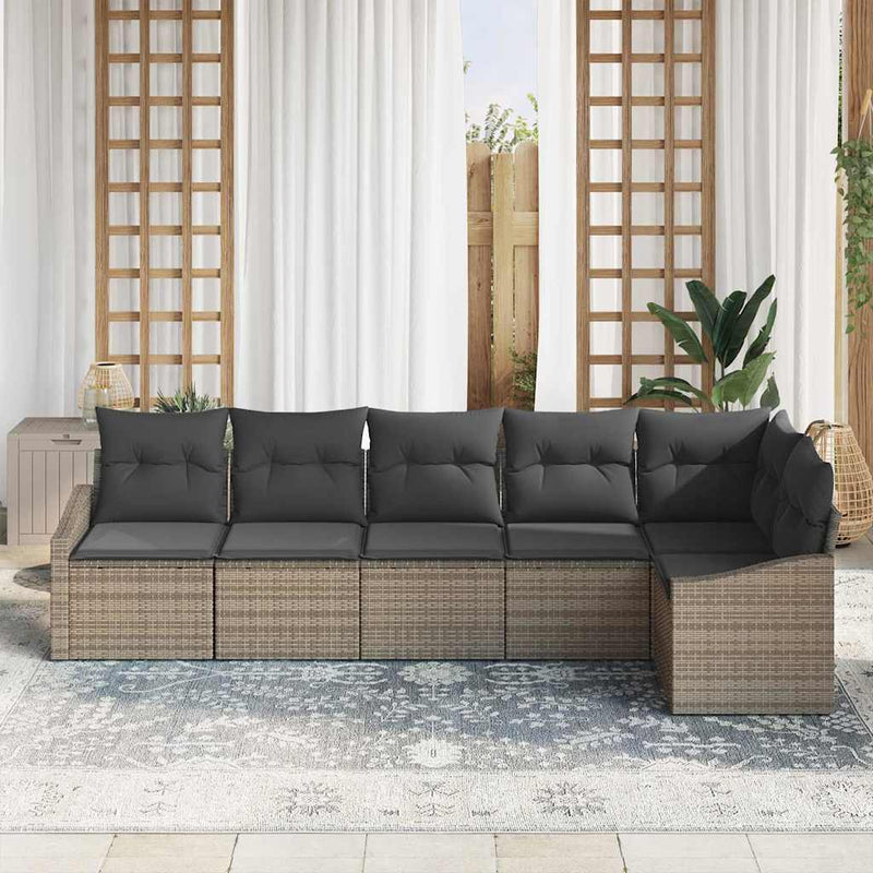 vidaXL Garden Dining Set 6 pcs Grey Poly Rattan, Powder-Coated Steel