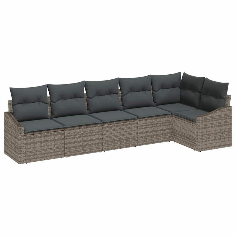 vidaXL Garden Dining Set 6 pcs Grey Poly Rattan, Powder-Coated Steel