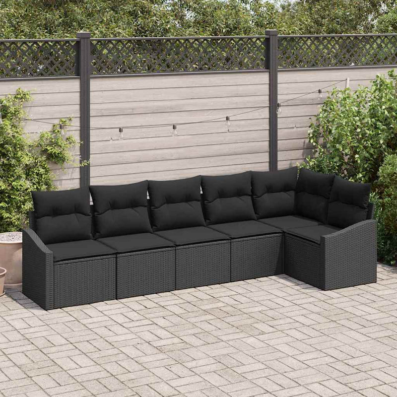 vidaXL Garden Dining Set 6 pcs Black Poly Rattan, Powder-Coated Steel
