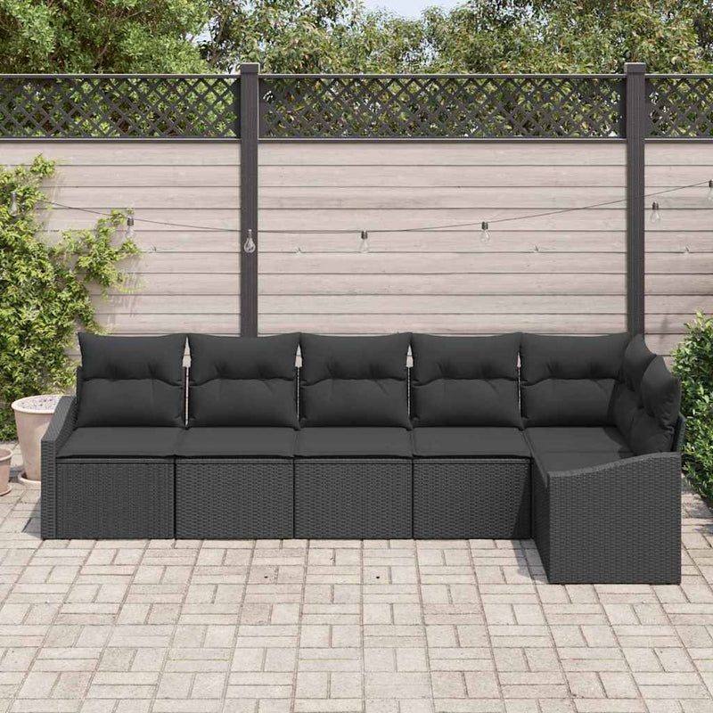 vidaXL Garden Dining Set 6 pcs Black Poly Rattan, Powder-Coated Steel