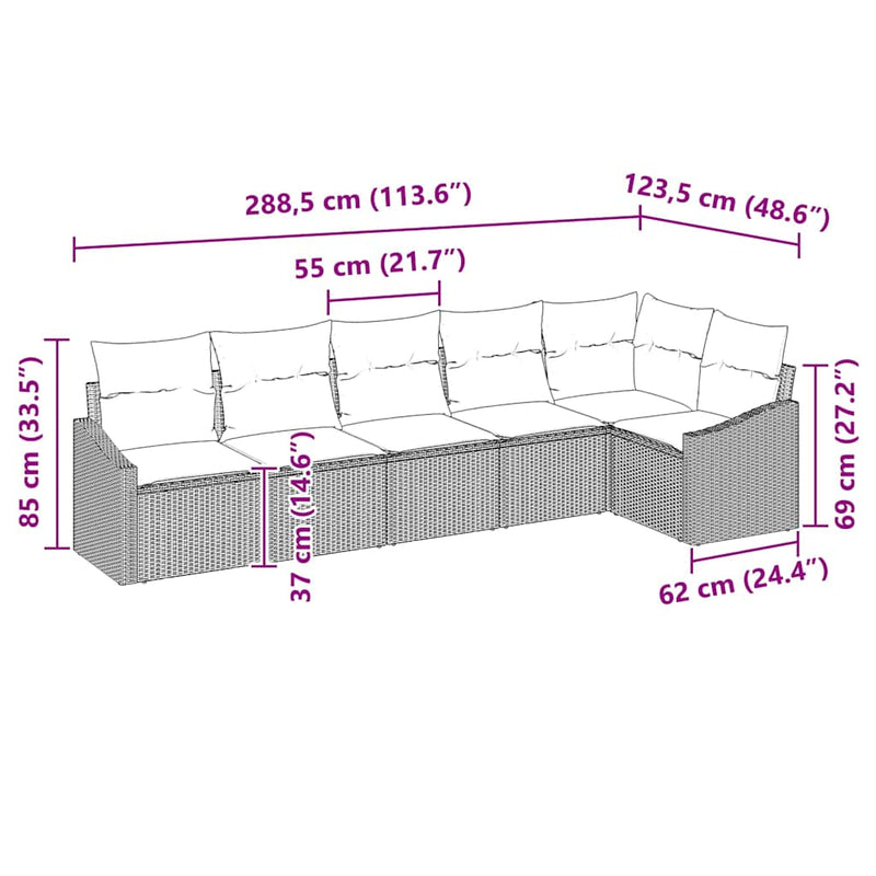 vidaXL Garden Dining Set 6 pcs Black Poly Rattan, Powder-Coated Steel