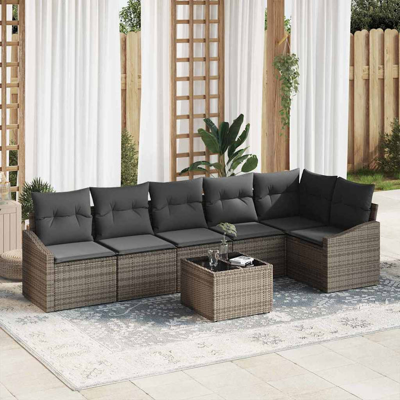 vidaXL Garden Dining Set with Cushion with Storage 7 pcs Light Grey