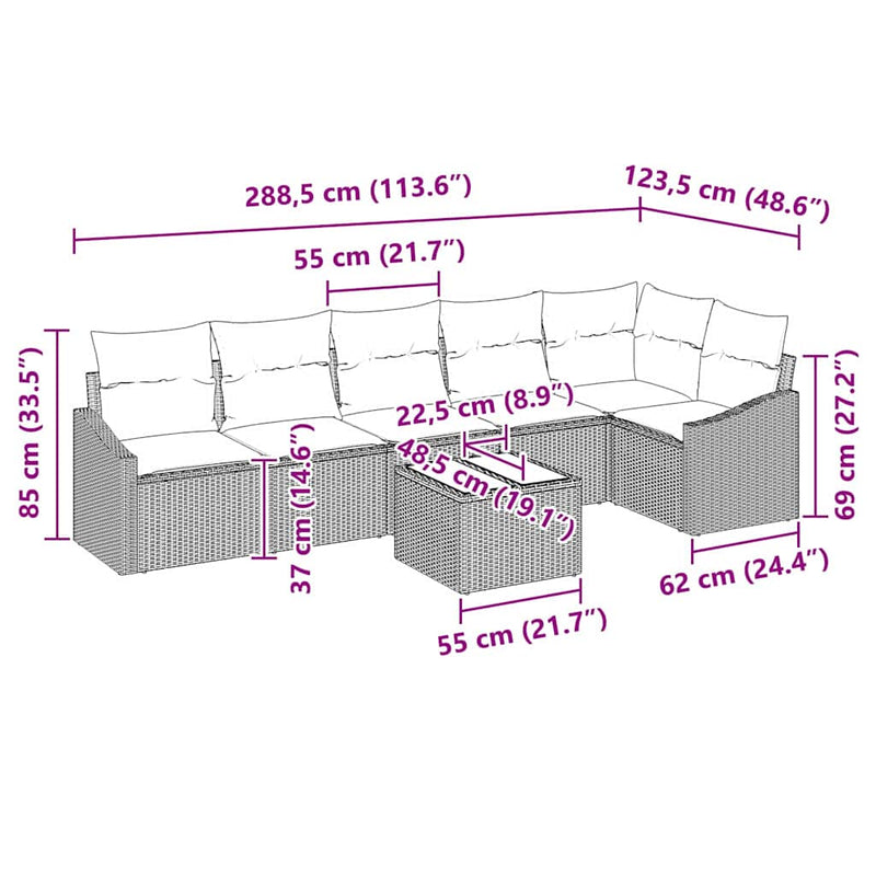 vidaXL Garden Dining Set with Cushion with Storage 7 pcs Light Grey