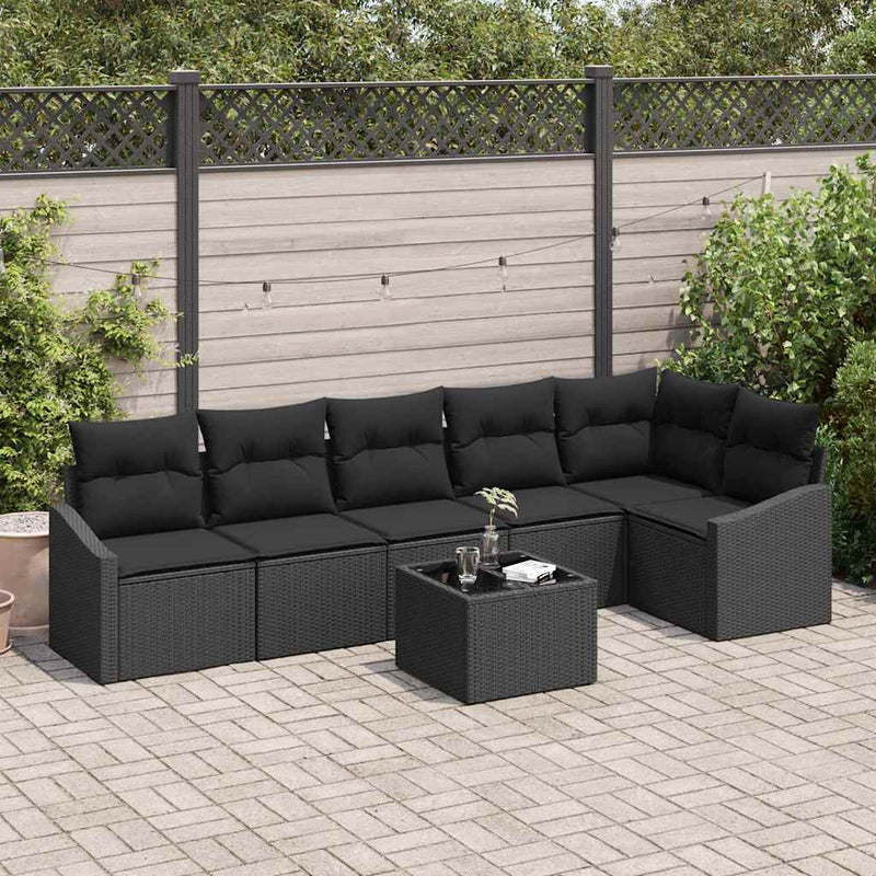 vidaXL Garden Dining Set 7 pcs Black Poly Rattan, Powder-Coated Steel