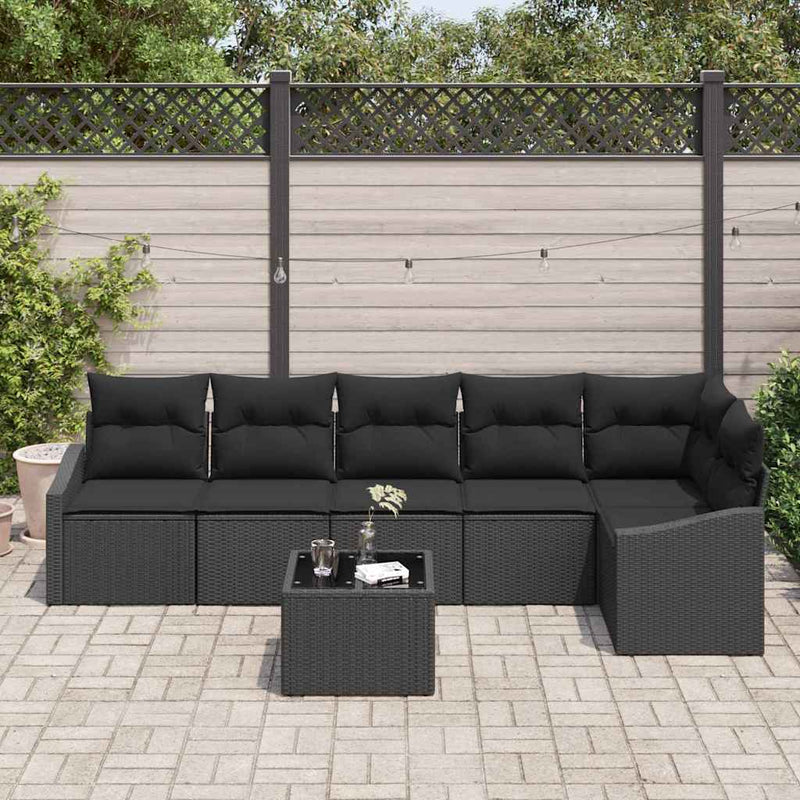 vidaXL Garden Dining Set 7 pcs Black Poly Rattan, Powder-Coated Steel