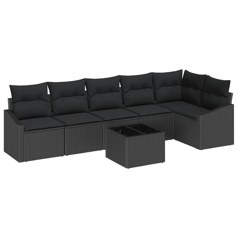 vidaXL Garden Dining Set 7 pcs Black Poly Rattan, Powder-Coated Steel