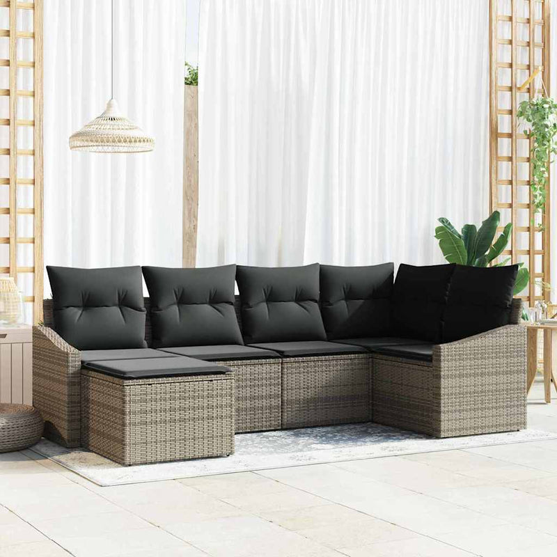 vidaXL Garden Dining Set 6 pcs Grey Poly Rattan, Powder-Coated Steel
