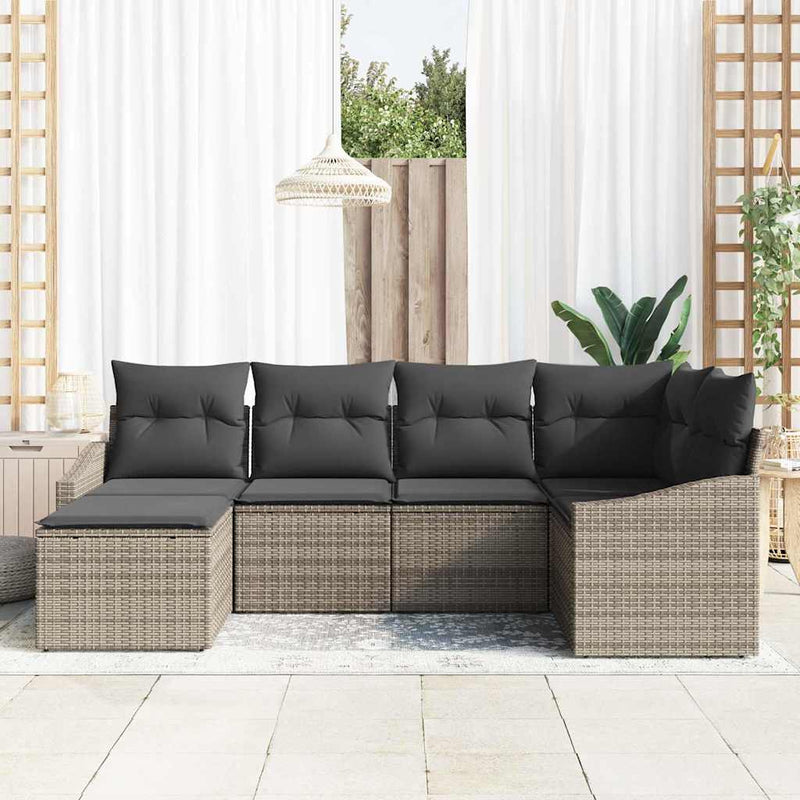 vidaXL Garden Dining Set 6 pcs Grey Poly Rattan, Powder-Coated Steel