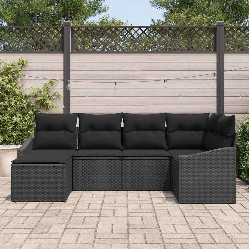 vidaXL Garden Dining Set 6 pcs Black Poly Rattan, Powder-Coated Steel