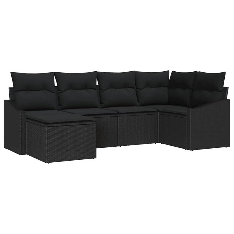 vidaXL Garden Dining Set 6 pcs Black Poly Rattan, Powder-Coated Steel