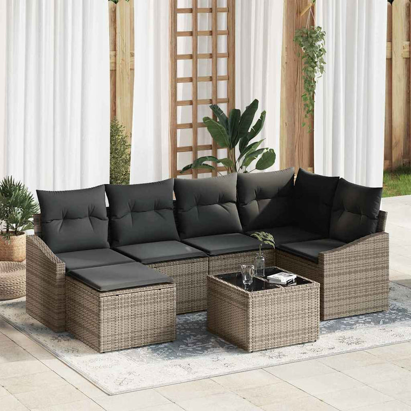 vidaXL Garden Dining Set with Cushion with Storage 7 pcs Light Grey